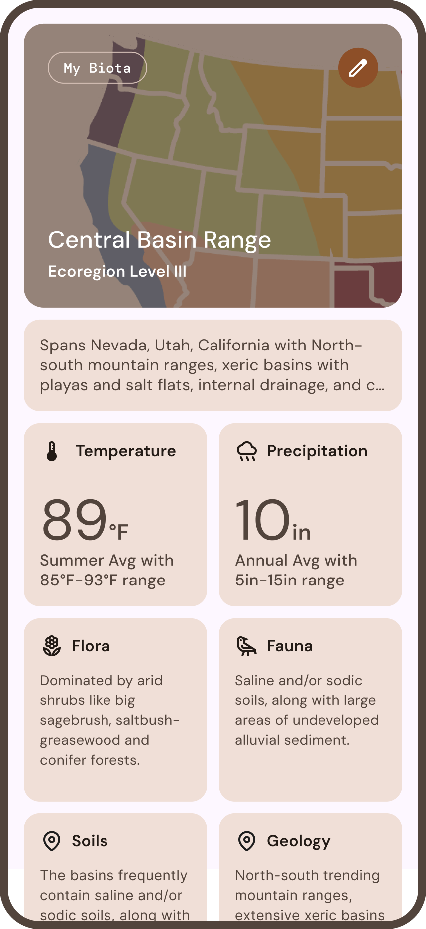 Biota app screens